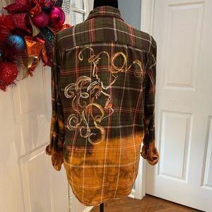BOUGIE BOYFRIEND FLANNEL HAND-PAINTED WOMENS TOP SIZE sm